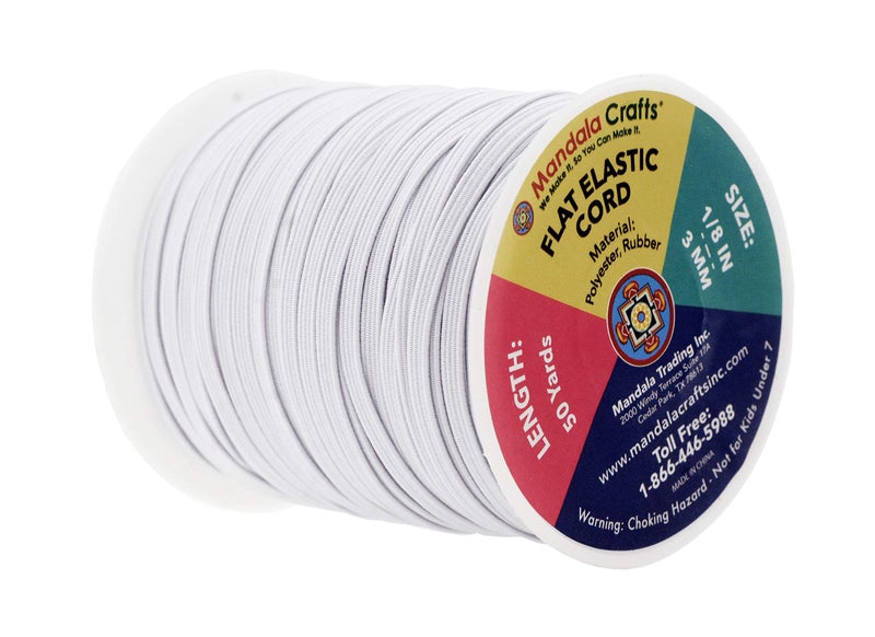 Mandala Crafts 3mm 50 Yds Roll of White Elastic Bands for Sewing - 1/8 Flat Elastics Cord - 1 8 Inch Braided Stretch Straps for Crafting - Image 2